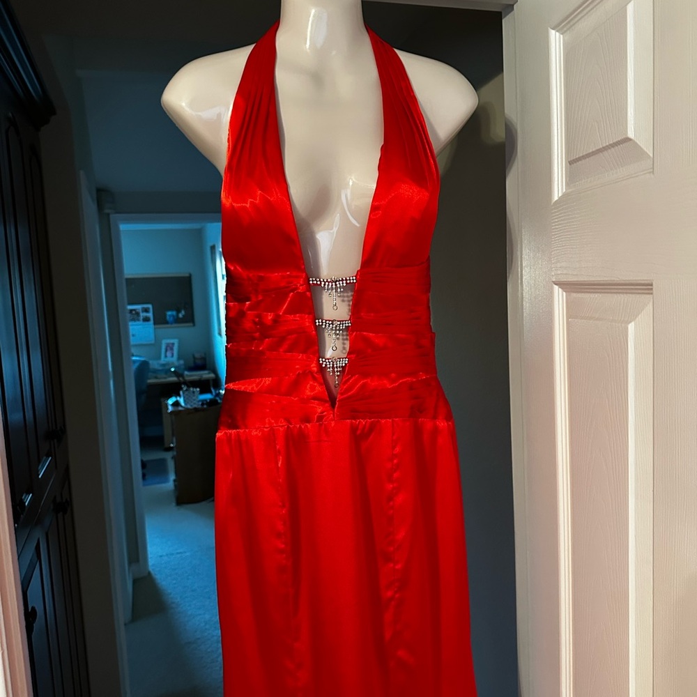 Elegant Red Halter Dress